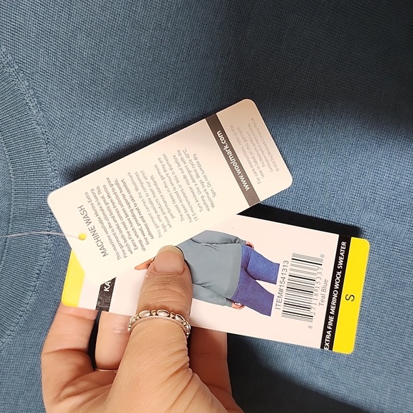 Kathrine Barclay teal crewneck merino wool sweater lightweight. Womens small - Picture 4 of 6